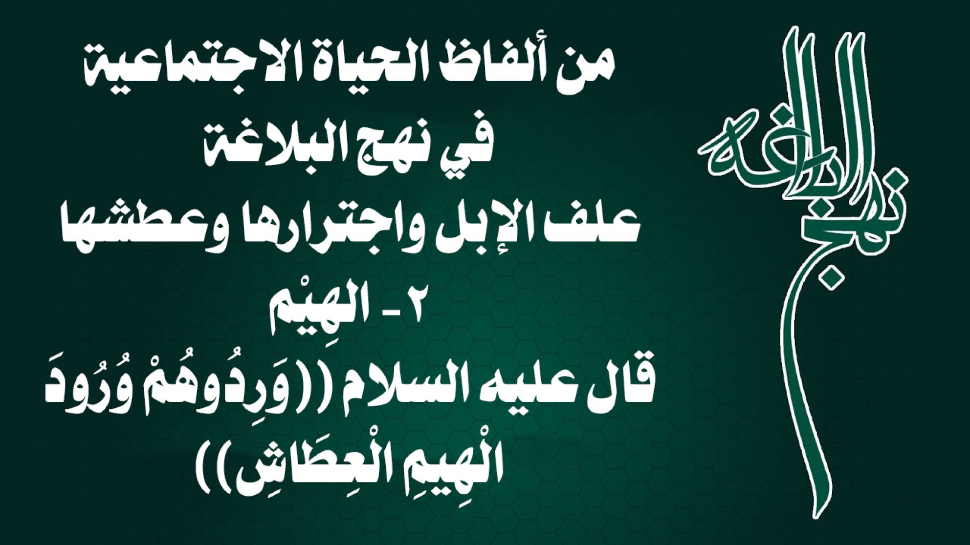 من ألفاظ الحياة الاجتماعية في نهج البلاغة/ علف الإبل واجترارها وعطشها 2- الهِيْم/ قال عليه السلام ((وَرِدُوهُمْ وُرُودَ الْهِيمِ الْعِطَاشِ))