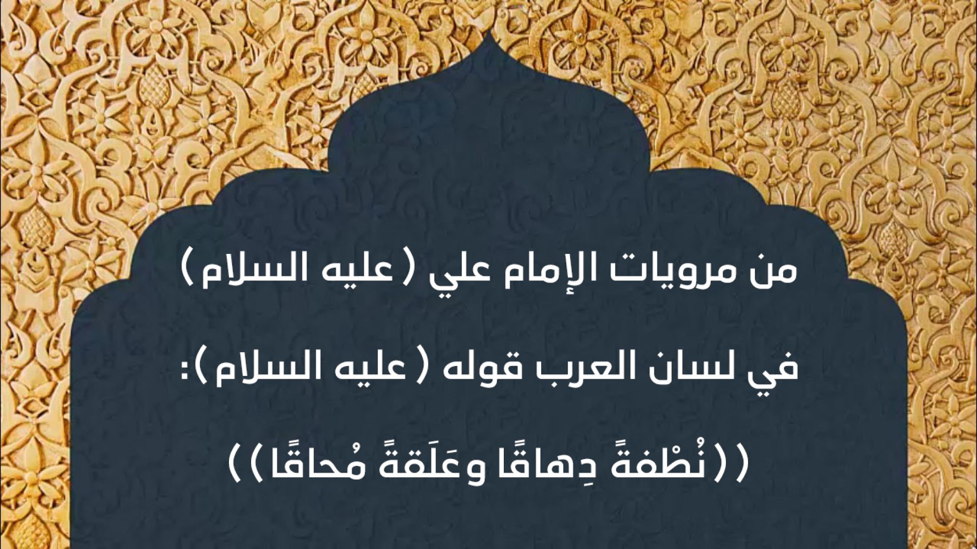 من مرويات الإمام علي (عليه السلام) في لسان العرب قوله (عليه السلام): ((نُطْفةً دِهاقًا وعَلَقةً مُحاقًا))